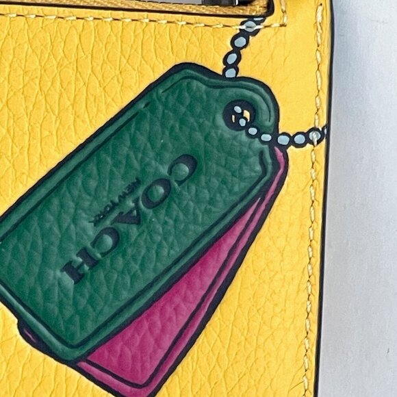 Coach Zip Card Case Wallet Yellow Pebbled Leather Slim Trompe L'oeil CH130 - Picture 4 of 6